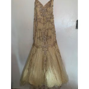 Nude/Gold beaded formal gown